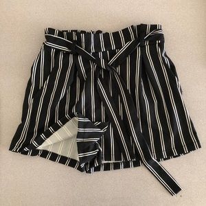 Black striped tie shorts